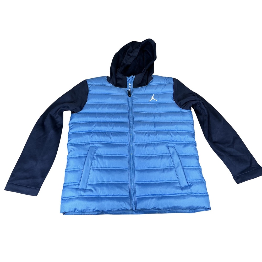 Nike Air Jordan Boys Hybrid Puffer Jacket Blue Hooded Zip M 10-12 Jumpman NWT‎